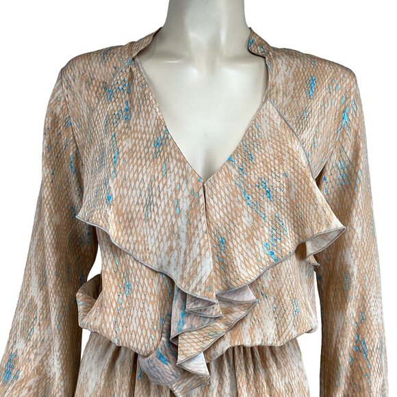 Karina Grimaldi Revolve Silk Dress Size XS Xsmall Ruffle Long Sleeve Wrap‎ - Picture 4 of 7